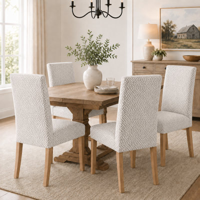 4 Piece Stretch Jacquard Dining Chair Slipcovers, Elastic Parsons Chair Covers Set of 4