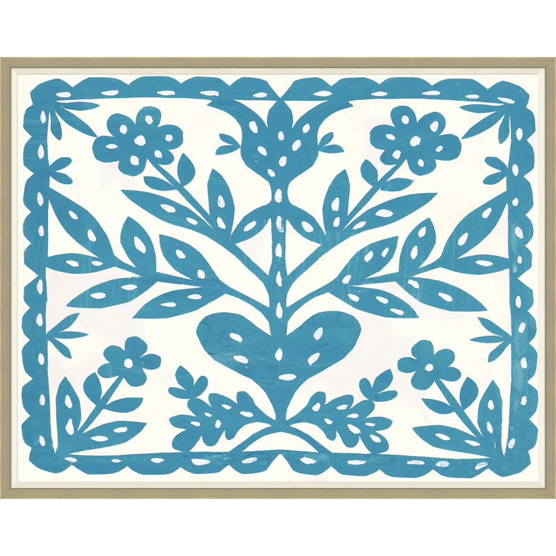 «Blue Flower» par Paule Marrot - impression, H 43 po x l 54 po x P 1,25 po, Encadrement argenté