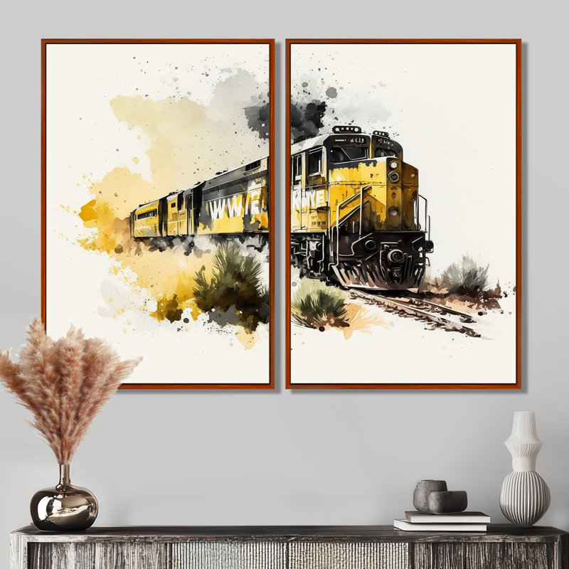 "Rhythm Of The Train II - Performing Arts Transport Train", art mural sur toile 2 pièces, Impression encadrée flottante, Brun