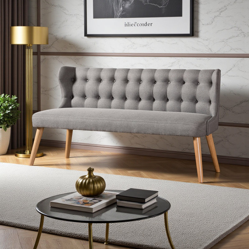 Melody Modern Upholstered 3-Seater Bench in Gray, 32.36'' H X 62.72'' W X 23.97'' D