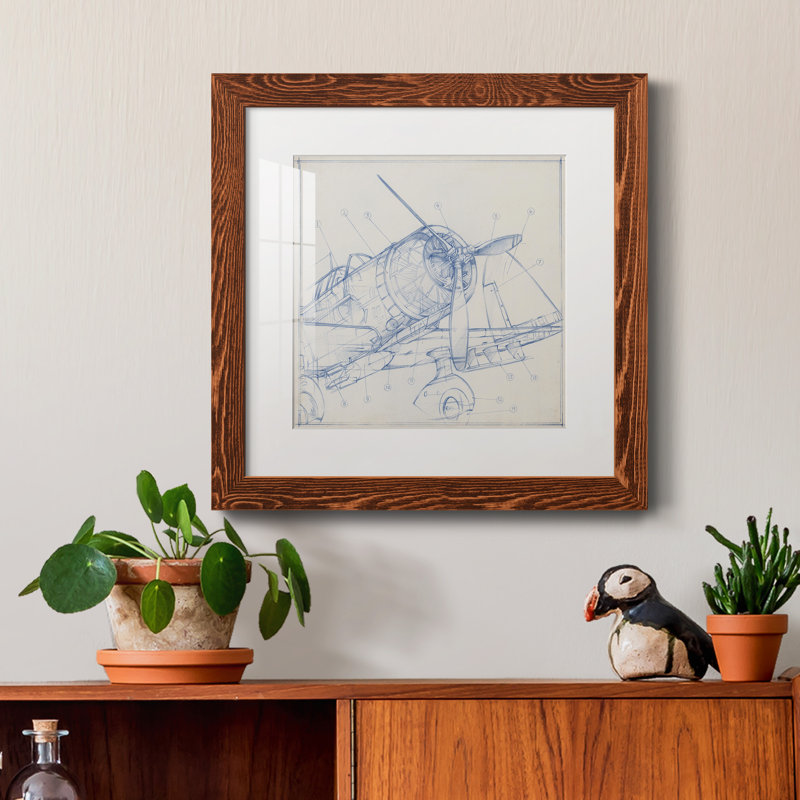 Croquis mécanique d'avion I-Premium, reproduction encadrée - prêt à être accroché, H 35,5 po x l 35,5 po x P 1,5 po, Blanc