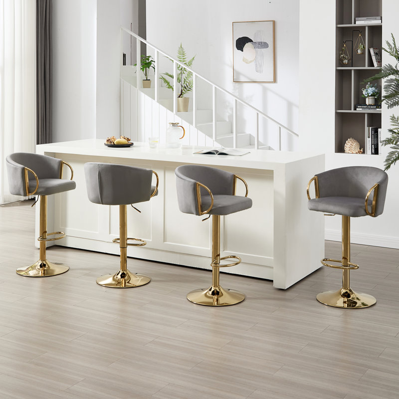 Ensemble de 6 tabourets de bar pivotants à hauteur réglable avec structure en métal, Gris, 6