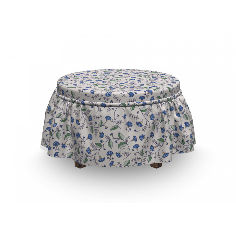 Housse pour repose-pieds, bleuets, et feuilles
