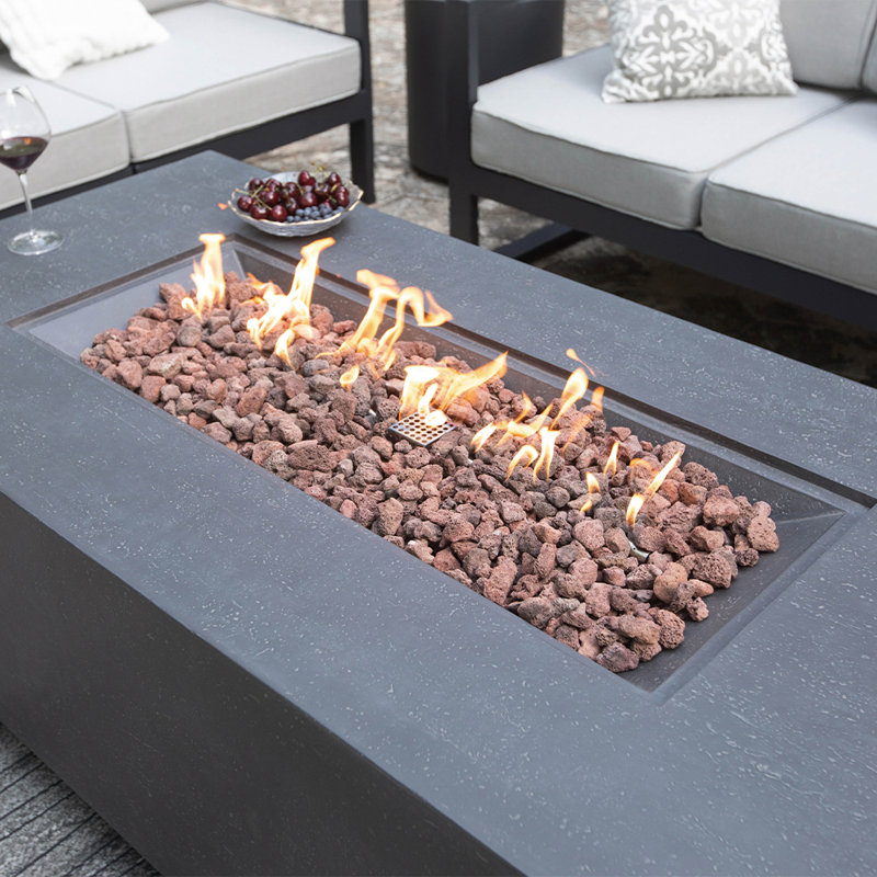 Andes Rectangle Concrete Propane Smokeless Fire Pit Table with Hidden Fuel Tank, Dark Gray