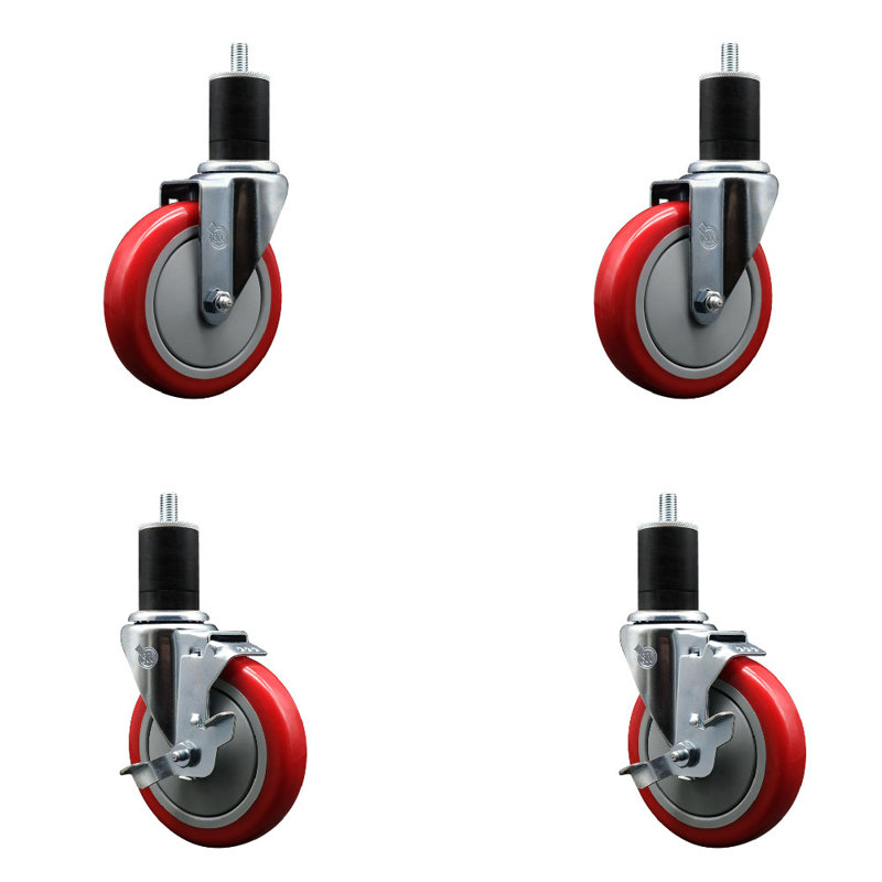 Ensemble de roulettes extensibles pivotantes en polyuréthane en polyuréthane pivotant de 5 pouces et 1 pouce et 4 pouces 2 freins SCC