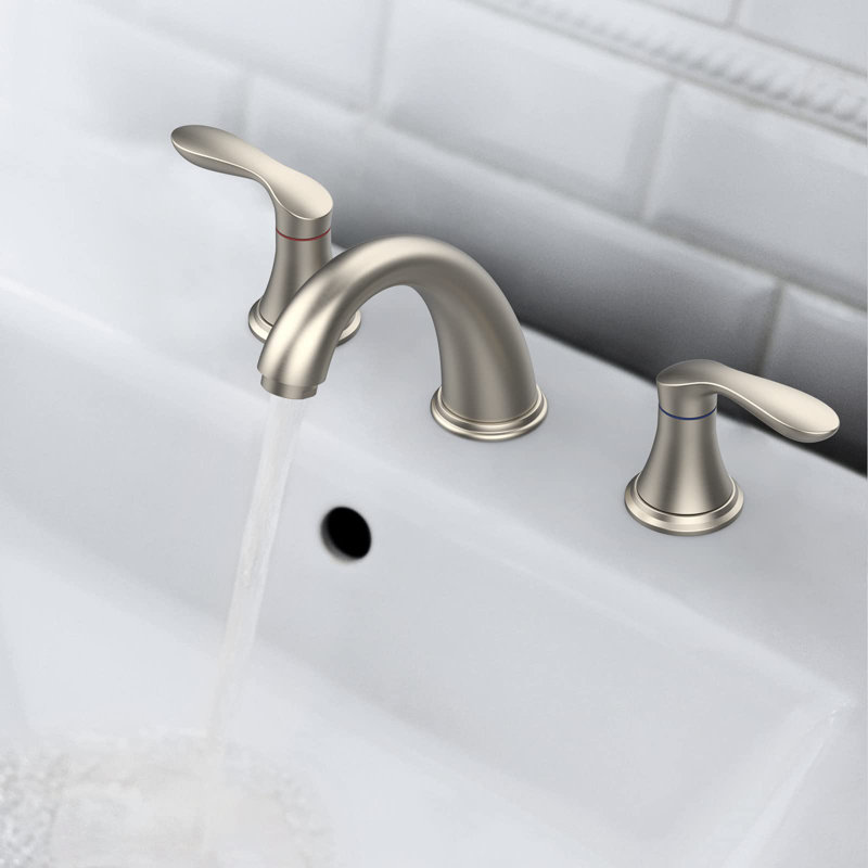 Robinet pour salle de bain, 2 poignées, 3 trous, fixation sur le comptoir, nickel brossé
