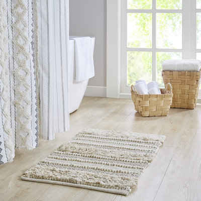 Tapis tissé texturé à rayures tissées 20 po x 32 po, envers antidérapant, lavable à la machine, motif texturé à poils longs, décor inspiré