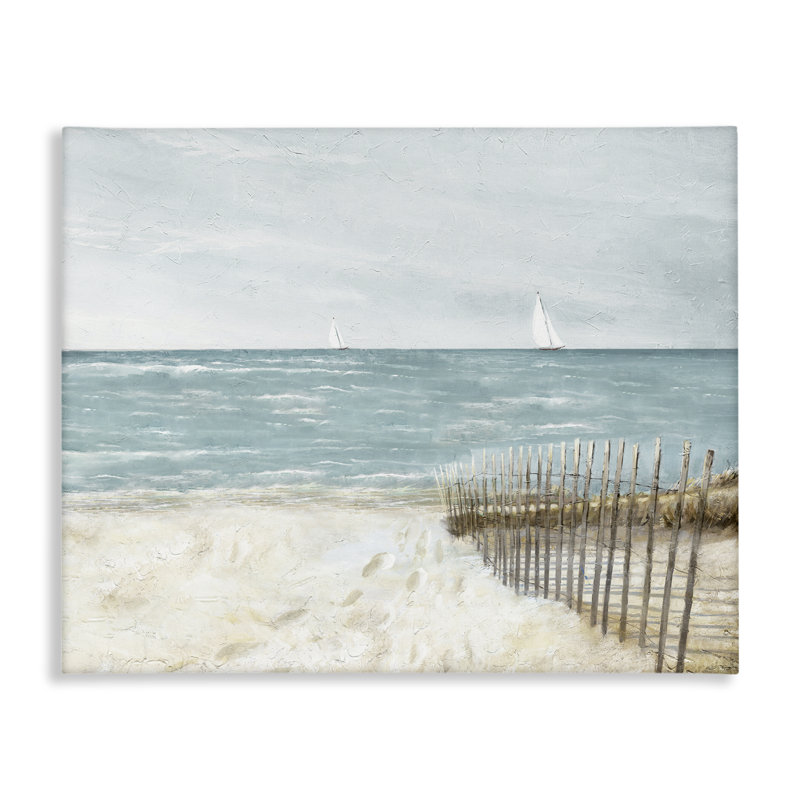 "Beach Footprints & Fence", art mural sur toile par Ruane Manning, H 30 po x l 40 po