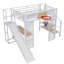 Lit mezzanine double en métal, blanc, avec bureau, garde-robe, cerceau, glissade et escalier - Lit Charisma blanc ouvert et élégant-1007134128