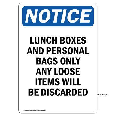 Lunch Boxes and Personal Bags Sign