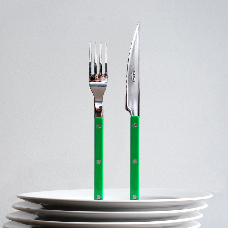 Bistrot Solid 4 - Piece Stainless Steel Flatware Set - Service for 1, Garden Green