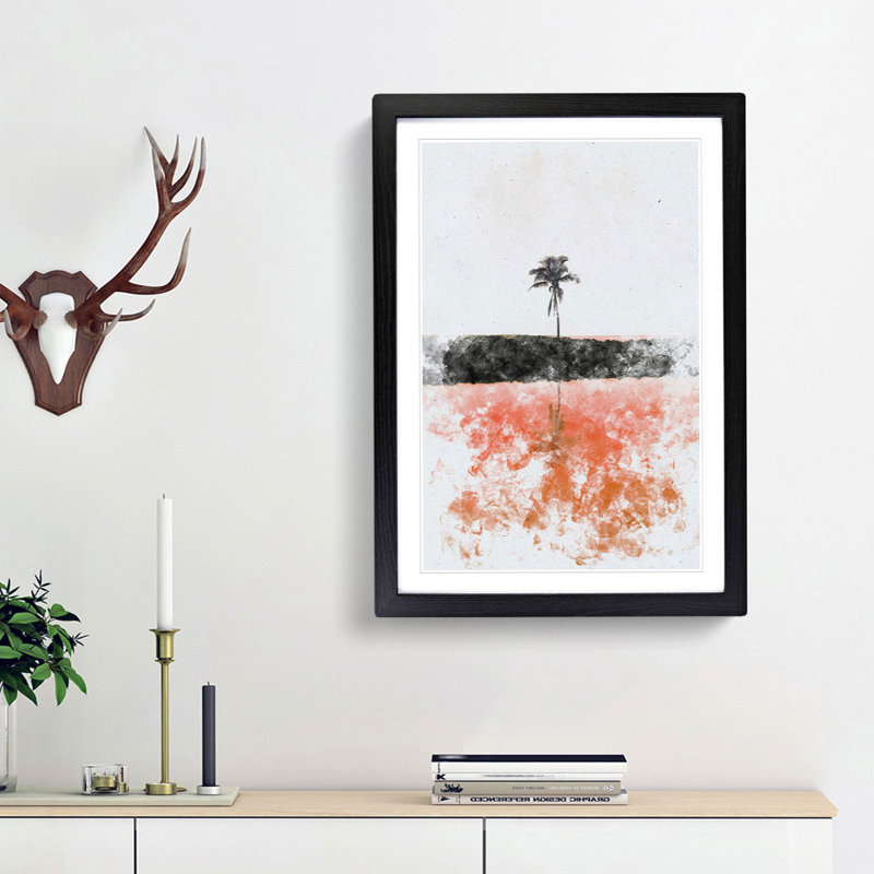 Reflection of a Palm Tree in Hawaii - Picture Frame Painting Print, Black Framed, 87cm H x 62cm W x 2cm D