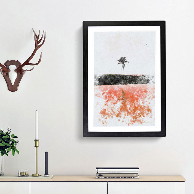Reflection of a Palm Tree in Hawaii - Picture Frame Painting Print, 33cm H x 24cm W x 2cm D, Black Framed