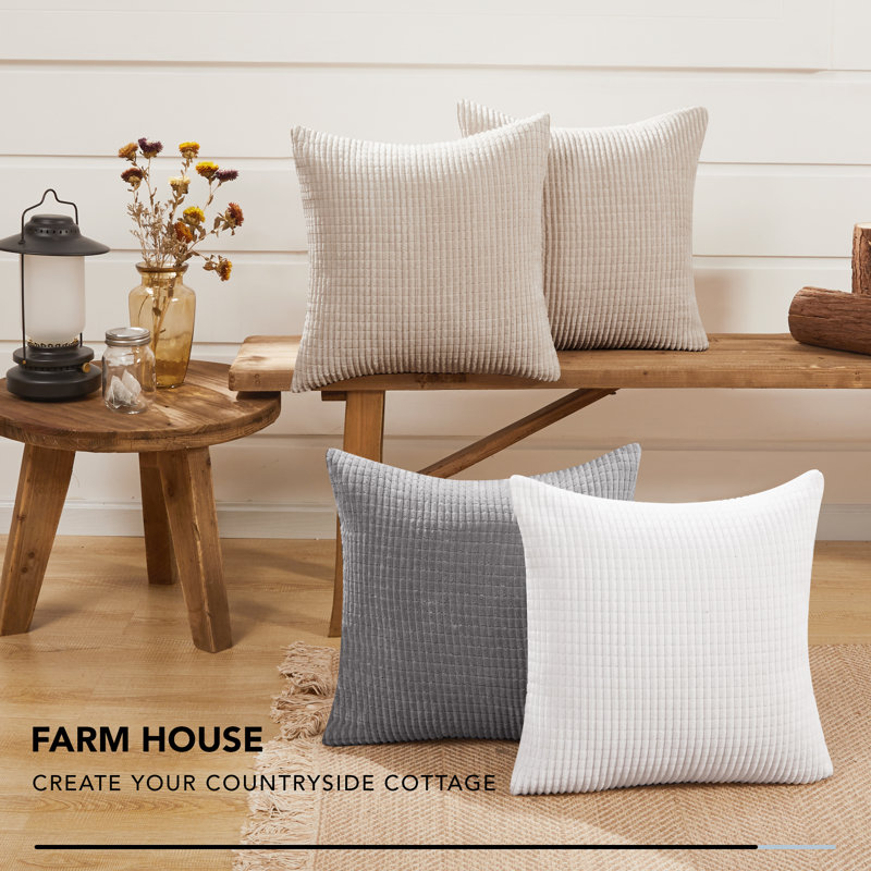 Deconov Ribbed Corduroy Square Throw Pillow Covers (Set of 2), 24" x 24", Beige