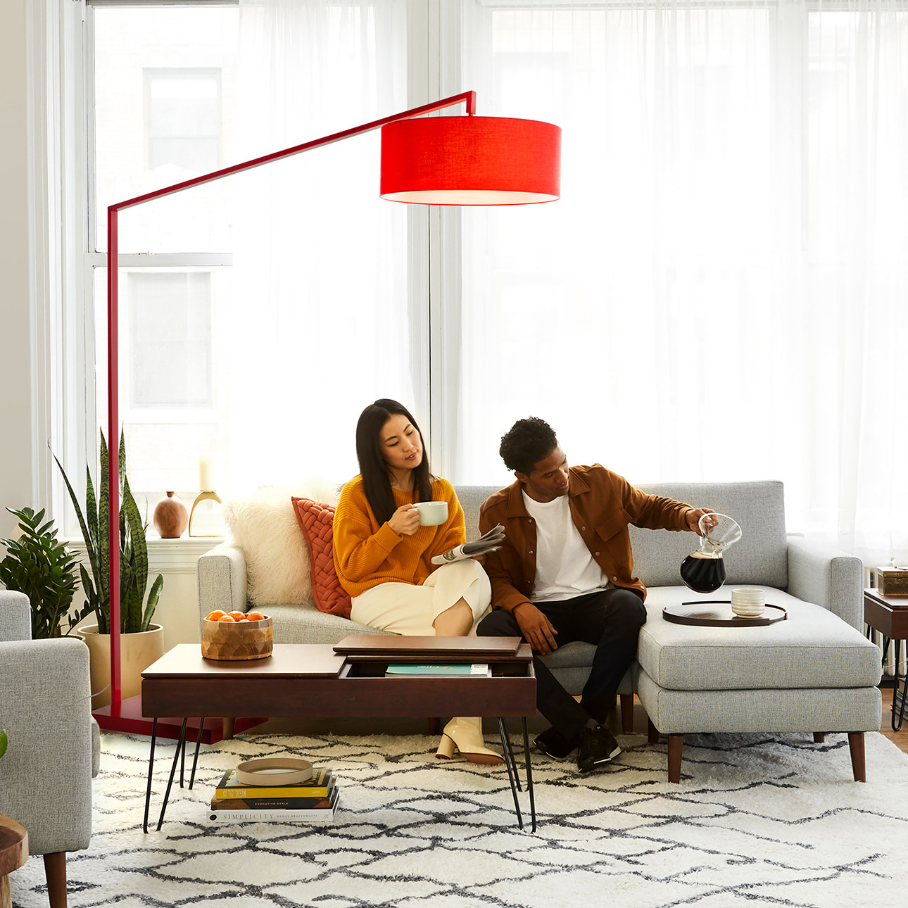 Stretch 87" Marble Floor Lamp, Red
