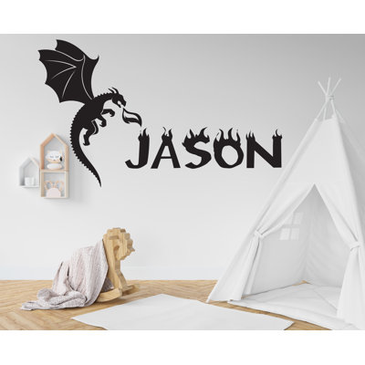 Dragon Wall Decals, Dragon Custom Name Flame Wall Art Vinyl Wall Decal, Beast Vinyl Sticker, Fantasy Wall Decor, Nursery Vinyl Murals 248LU