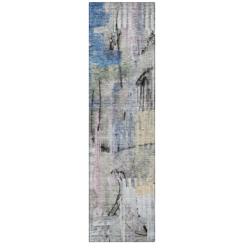 Machine Washable Indoor/Outdoor Xhevrie Blue Rug, Runner 2'3" x 7'6"
