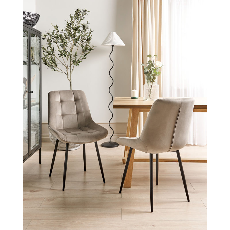 Abdulloh 45cm H Tufted Velvet Upholstered Metal Full Back Side Chair in Taupe