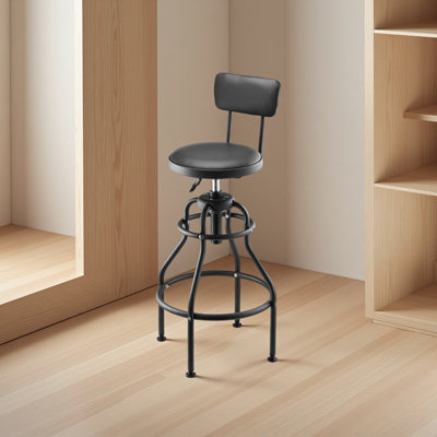 Shop Stool with Backrest, Pneumatic Garage Seat/Work Stool with 300 lbs Capacity, Adjustable Height Roller Creeper Seat, 360° Swivel Padded Workshop Stool