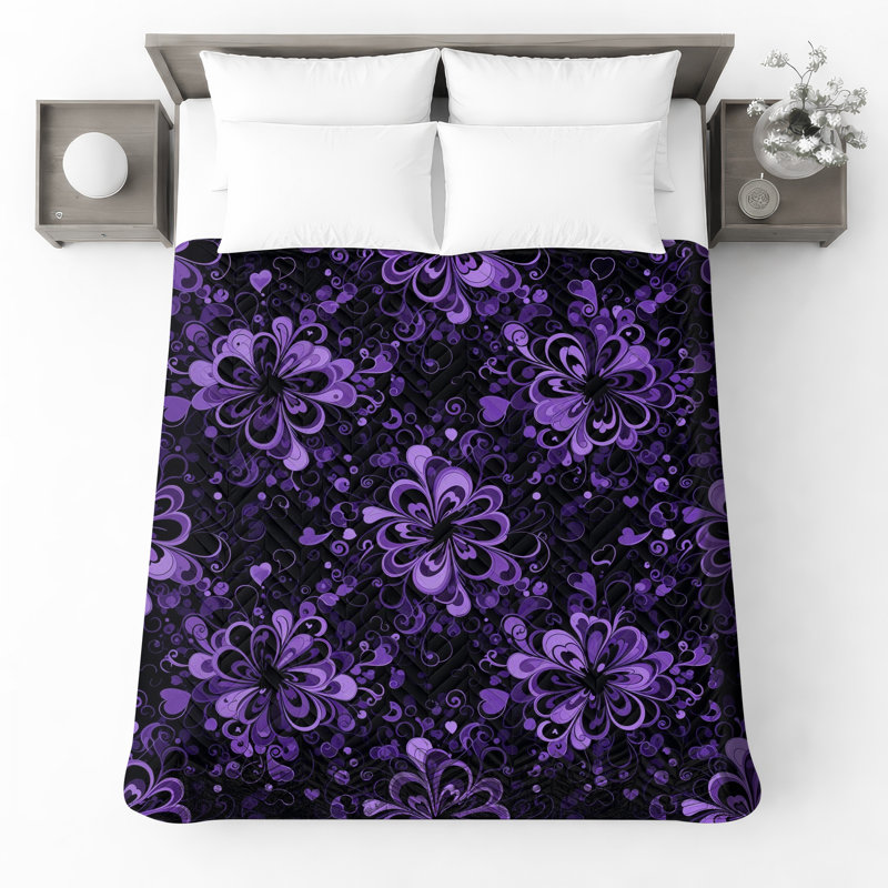 Couvre-lit matelassé à motif floral mauve, Double