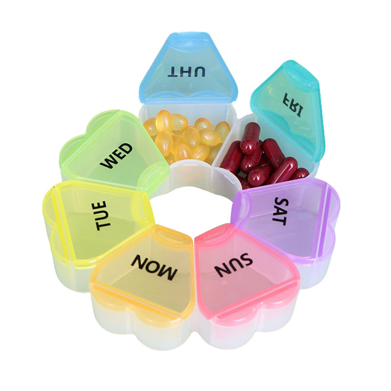 Push Button 7-Day Pill Case Clear Removable Lids, Multicolor