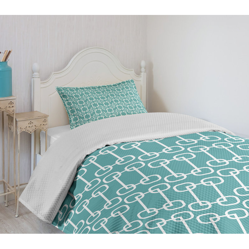 Turquoise and White Twin Quilted Bedspread Set