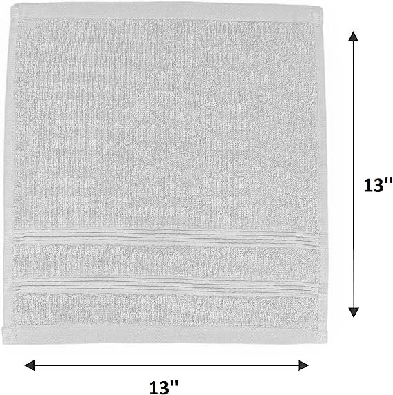 Kaufman - Premium Washcloth (13x13 Inches) 100% Cotton Ring Spun, Highly Absorbent, Durable, Light Gray