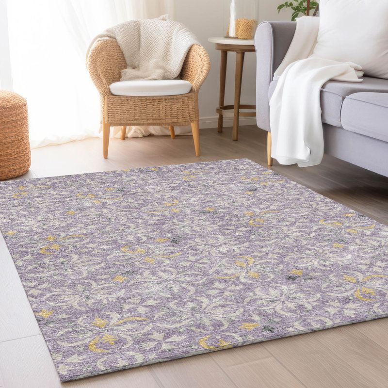 Tapis lavande Prisco lavable à la machine de qualité supérieure, Rectangle 9 pi x 12 pi