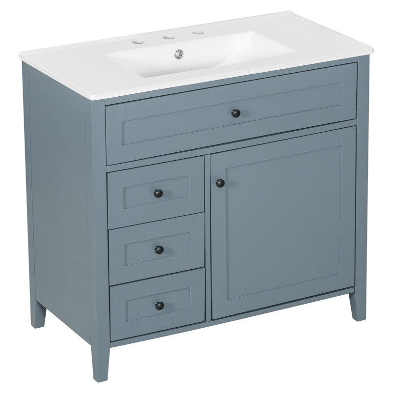 Meuble-lavabo noir 36 po avec lavabo, Bleu gris, 36", Ensemble de centre 8 po
