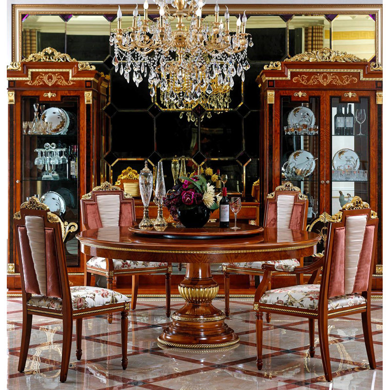Round Solid Wood Dining Table, Gold