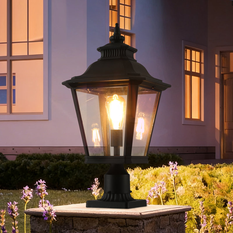 21 po Lampadaire de poteau haut rétro pour poteau de jardin extérieur en métal noir et verre transparent avec pilier