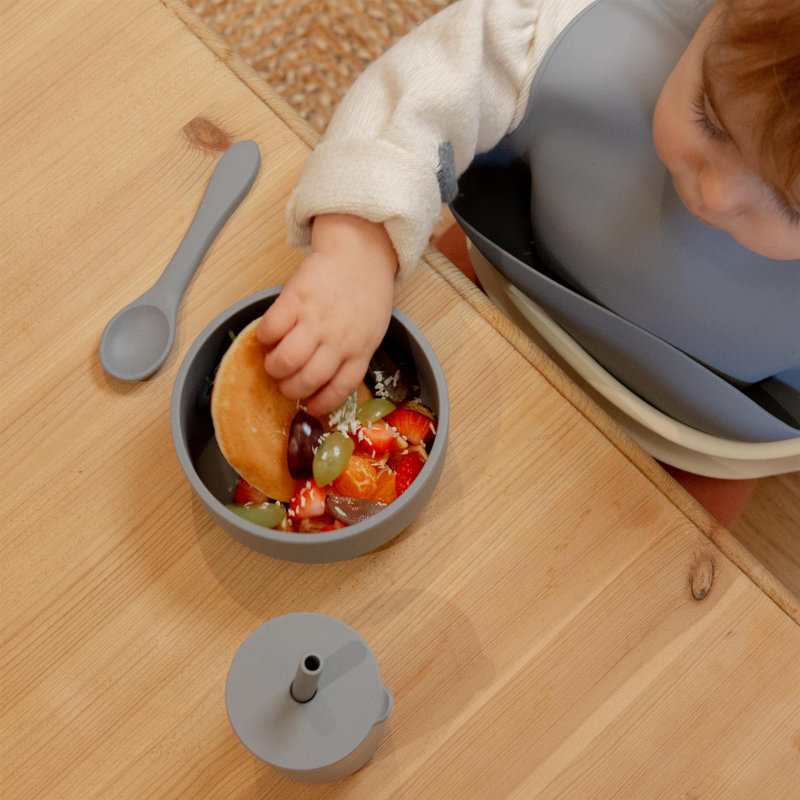 Tiny Dining - Baby Silicone Suction Bowl with Lid, Grey