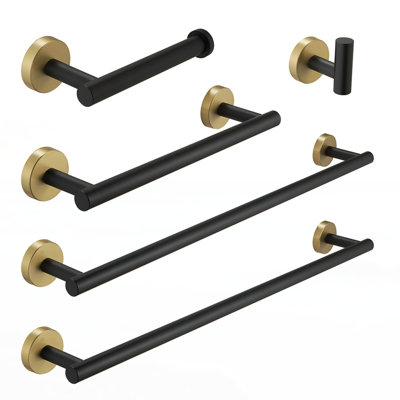 Ensemble d'accessoires de salle de bain en nickel brossé 5 pièces HOOSENG | Ensemble de quincaillerie en acier inoxydable avec barre à serviettes et porte-serviettes, fixation murale