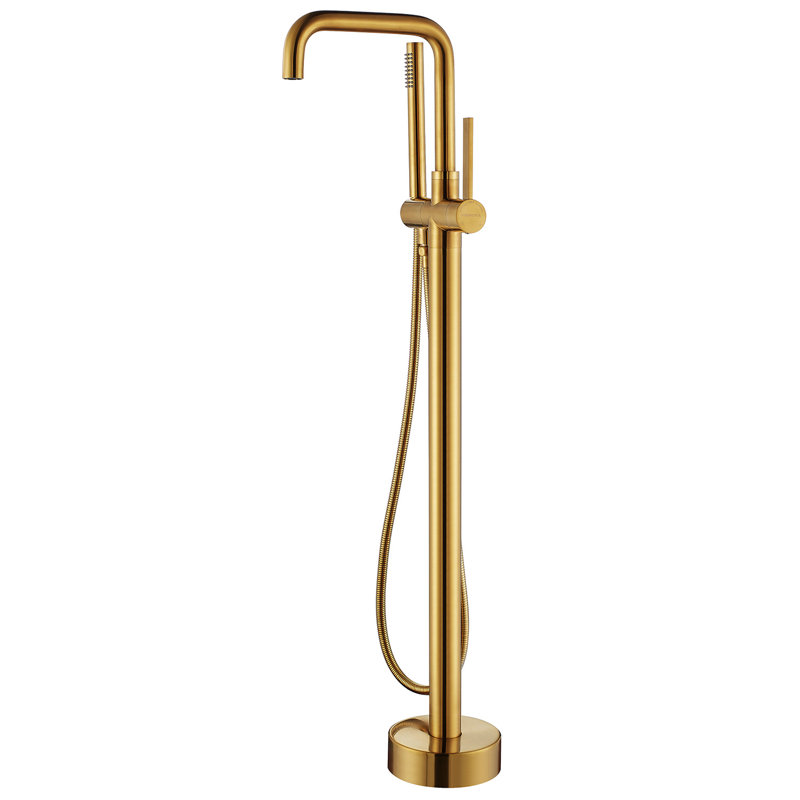 Delara 1 Handle Bathroom Freestanding Tub Filler with Diverter, Brushed Gold