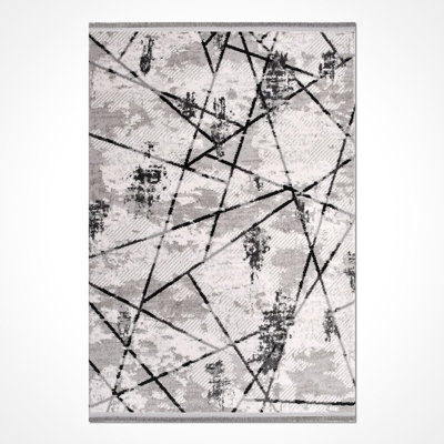 Modern/Abstract Grey Machine Washable Non-Slip Area Rug