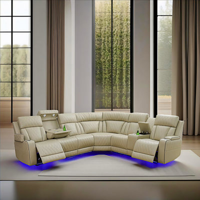 Mason 3 Leather Trio Beige Breathing Leather V Shaped Living Room Recliner Sofa