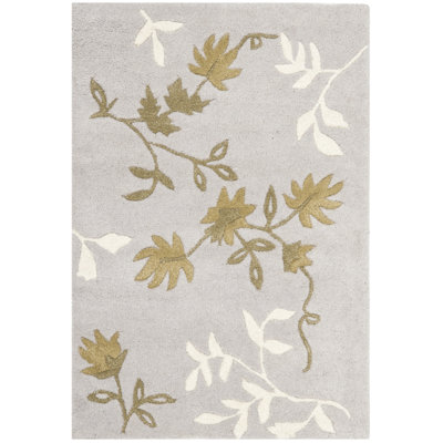 Candelo Floral Handmade Tufted Light Grey Area Rug