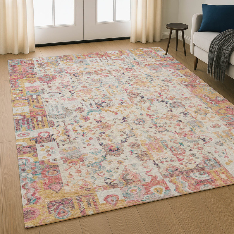 Tapis de qualité supérieure Mayfield AMF2099 Global, Rose, 9 pi x 12 pi