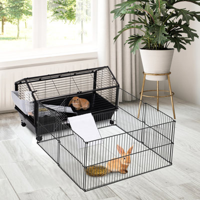 Cage pour petits animaux de 35 po avec roulettes et bouteille d'eau - aire de jeu spacieuse pour les animaux de compagnie pliable, roues en acier et bouteille. Cochons d'Inde, conception pliable, conservation de l'espace.