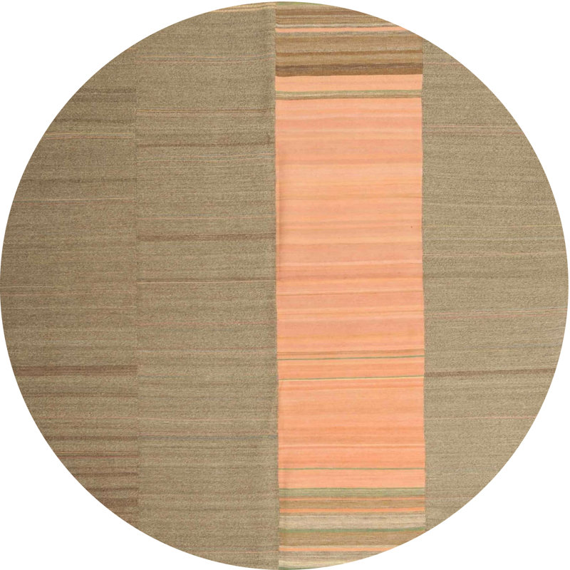 Tapis gris/pêche contemporaine, Rond 5 pi