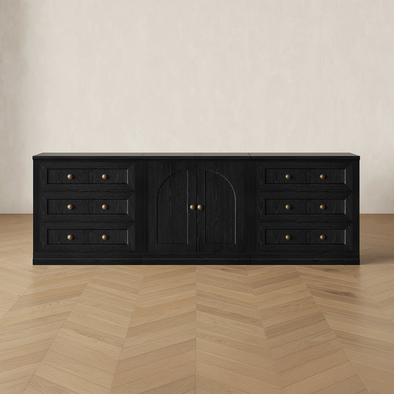 Buffet modulaire moderne Monos Eduarda avec deux tiroirs bas et un meuble de rangement à portes à charnières, noir, Black