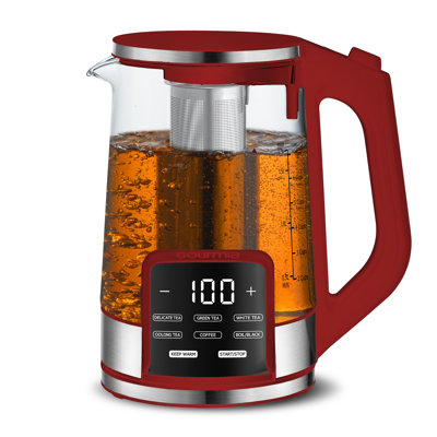 Gourmia 1.7 Liter Electric Glass Kettle With Touch Display And Removable Infuser, Red