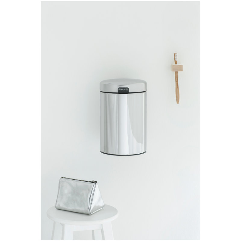 NewIcon 3 Litre Wall Mounted Bin, Brilliant Steel