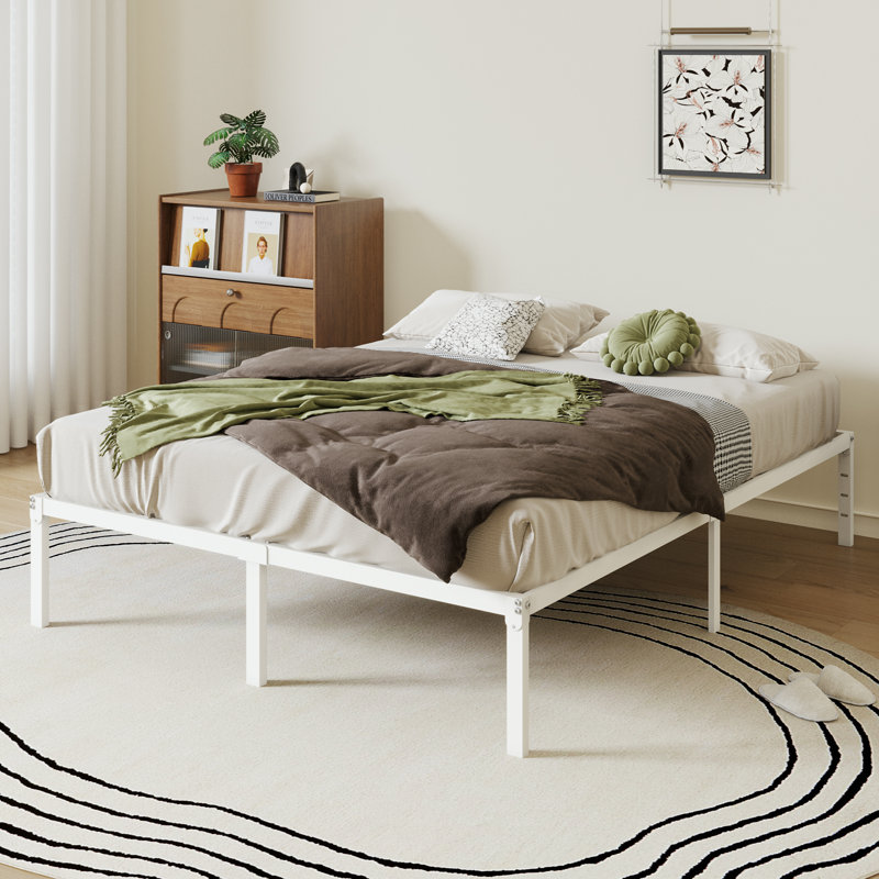 Base de lit plateforme en métal 14 po avec espace de rangement, Blanc, Grand lit, 14"