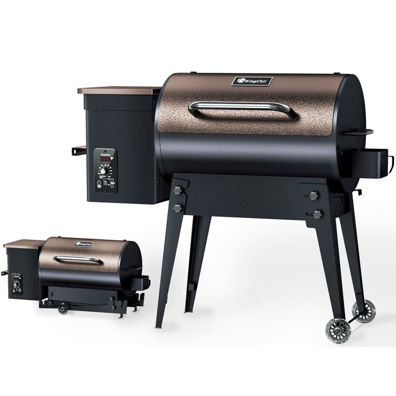 Barbecue à granules de bois et fumoir de 456 po² avec contrôle automatique de la température PID, pieds pliants pour patio ou véhicule récréatif en bronze