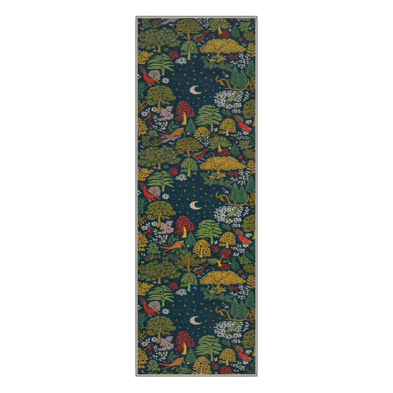 Lunaria Abstract Moonlit Forest Machine Washable Midnight Indoor Area Rug With Non-Slip Backing, Runner 2'6" x 8'
