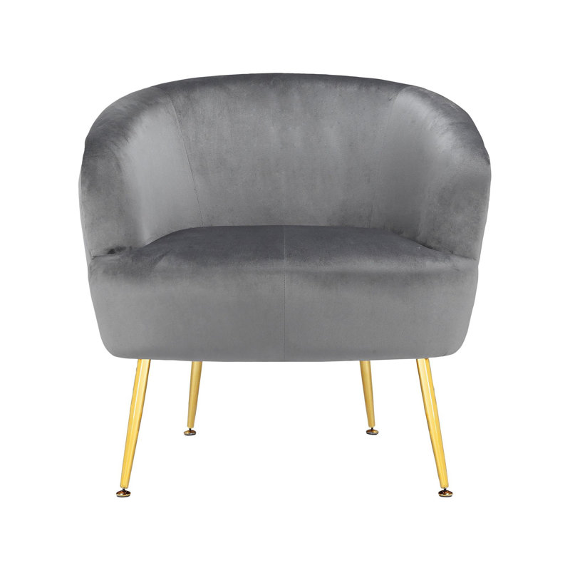 Gray Velvet Barrel Accent Chair with Gold Legs