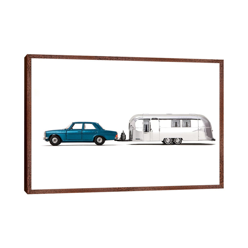 Airstream Car - Print on Canvas, 101.6 cm H x 66.04 cm W, Classic Brown Wood Framed