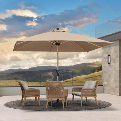 Parasol de table carré de 10 pi x 10 pi avec 8 parasols robustes et manivelle pour terrasse de jardin