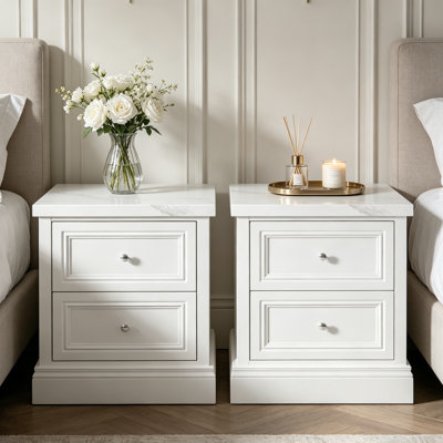 Allston 2PCS 27" H Modern Freestanding Nightstand Fully Assembled with Faux Marble Top
